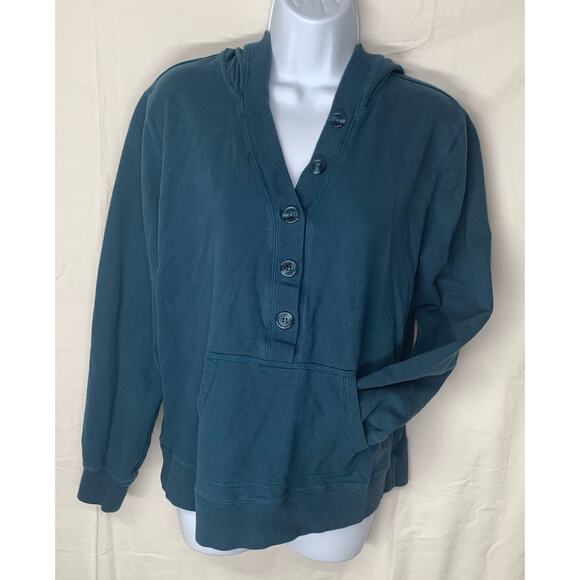 SJB Active Jacket Pullover Womens Sz Large Blue Button Hooded Long Sleeve Pocket - Picture 12 of 12